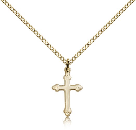 Child's Small Cross Pendant with Budded Tips - 14KT Gold Filled