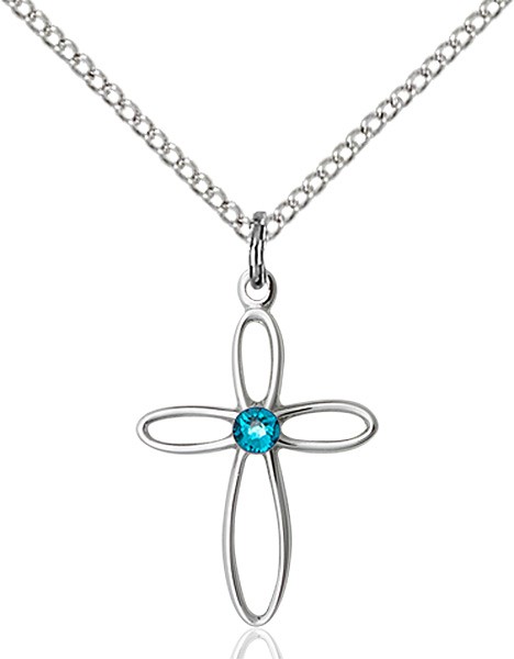 Cut-Out Cross Pendant with Birthstone Options - Zircon
