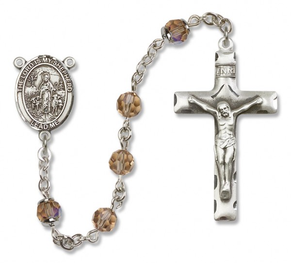 Lord Is My Shepherd Sterling Silver Heirloom Rosary Squared Crucifix - Topaz