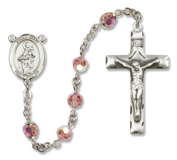 St. Jane Frances de Chantal Sterling Silver Sterling Silver Heirloom Rosary Squared Crucifix - Light Rose