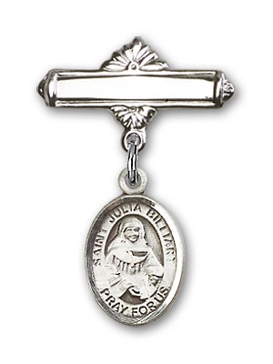 Pin Badge with St. Julia Billiart Charm and Polished Engravable Badge Pin - Silver tone