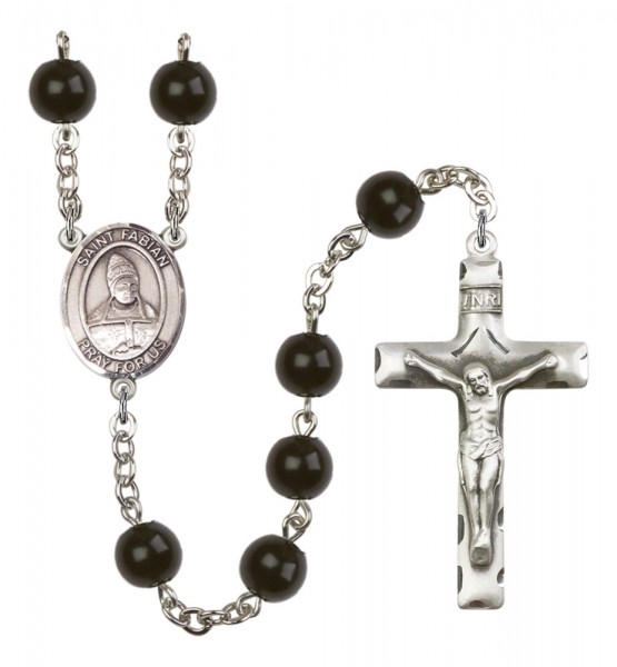 Men's St. Fabian Silver Plated Rosary - Black
