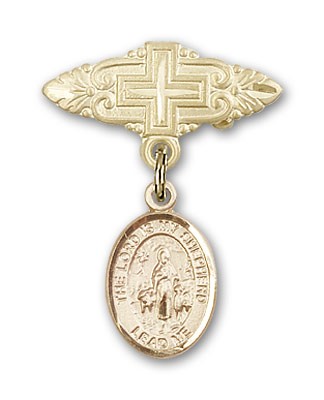 Pin Badge with Lord Is My Shepherd Charm and Badge Pin with Cross - 14K Solid Gold
