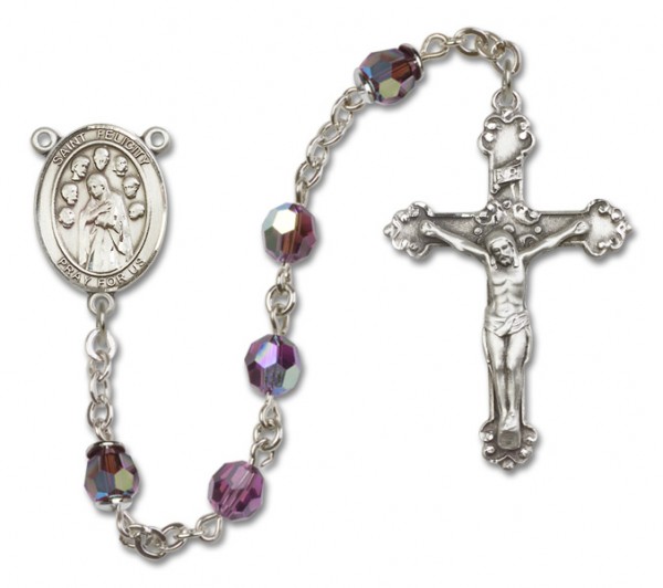 St. Felicity Sterling Silver Heirloom Rosary Fancy Crucifix - Amethyst