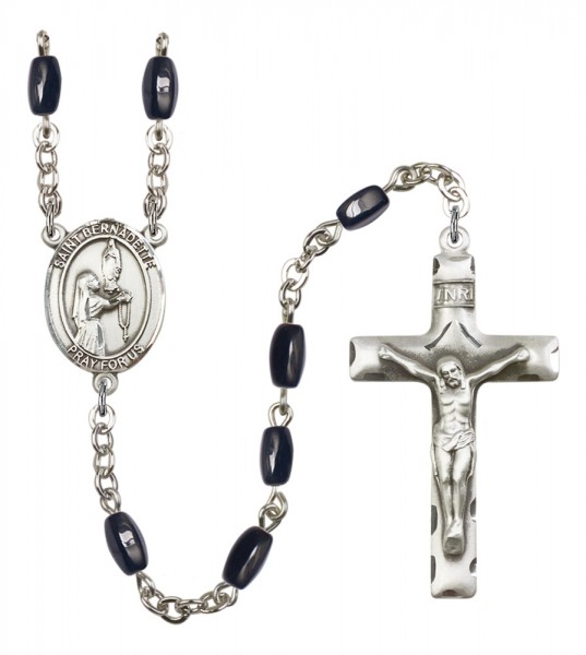 Men's St. Bernadette Silver Plated Rosary - Black | Silver