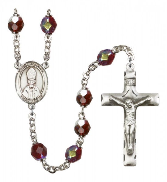 Men's St. Anselm of Canterbury Silver Plated Rosary - Garnet