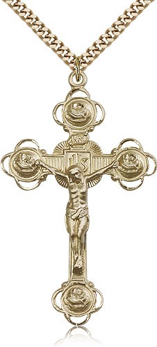 Large Men's Rosebud Tip Crucifix Pendant - 14KT Gold Filled