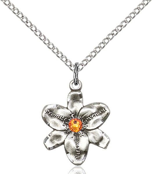 Small Five Petal Chastity Pendant with Birthstone Center - Topaz