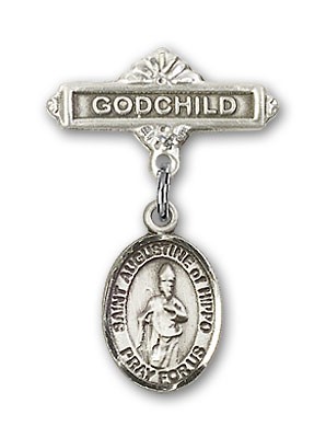 Pin Badge with St. Augustine of Hippo Charm and Godchild Badge Pin - Silver tone