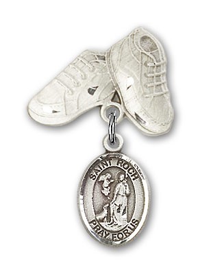 Pin Badge with St. Roch Charm and Baby Boots Pin - Silver tone