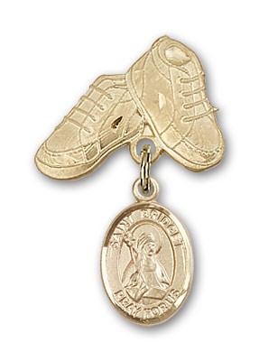 Pin Badge with St. Bridget of Sweden Charm and Baby Boots Pin - Gold Tone