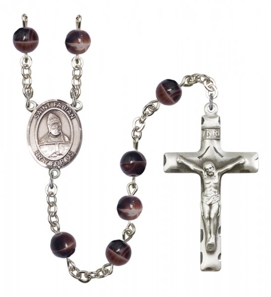 Men's St. Fabian Silver Plated Rosary - Brown