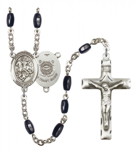 Men's St. George Coast Guard Silver Plated Rosary - Black | Silver