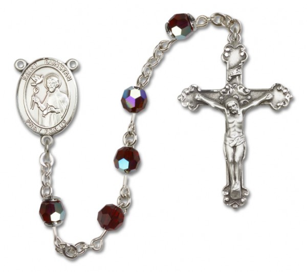St. Dunstan Sterling Silver Heirloom Rosary Fancy Crucifix - Garnet