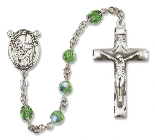 St. Mary Magdalene Sterling Silver Heirloom Rosary Squared Crucifix - Peridot