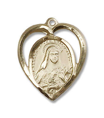 Small St. Theresa Heart Shaped Medal - 14K Solid Gold