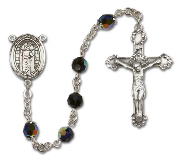 St. Matthias the Apostle Sterling Silver Heirloom Rosary Fancy Crucifix - Black