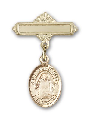 Pin Badge with St. Edith Stein Charm and Polished Engravable Badge Pin - Gold Tone