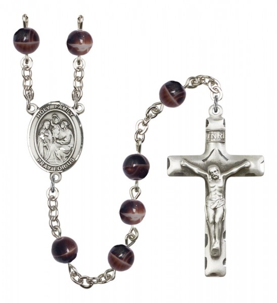Men's Holy Family Silver Plated Rosary - Brown
