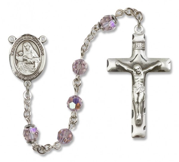 St. Madonna Del Ghisallo Sterling Silver Heirloom Rosary Squared Crucifix - Light Amethyst