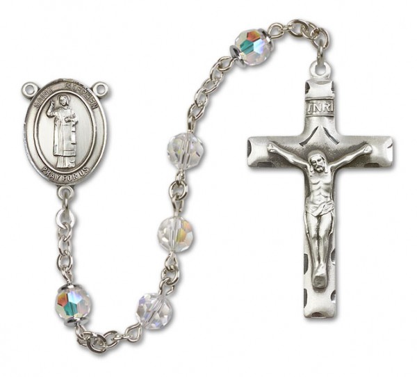 St. Stephen the Martyr Sterling Silver Heirloom Rosary Squared Crucifix - Crystal