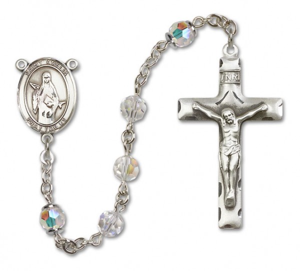 St. Amelia Sterling Silver Heirloom Rosary Squared Crucifix - Crystal