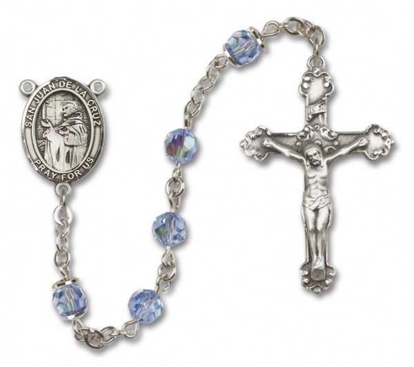 San Juan de la Cruz Sterling Silver Heirloom Rosary Fancy Crucifix - Light Sapphire