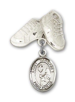 Pin Badge with St. Margaret Mary Alacoque Charm and Baby Boots Pin - Silver tone
