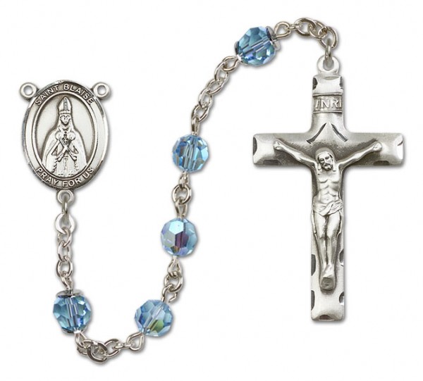 St. Blaise Sterling Silver Heirloom Rosary Squared Crucifix - Aqua
