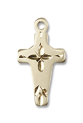 Small Wide Edge Cross Necklace - 14K Solid Gold