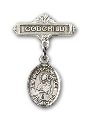 Pin Badge with St. Malachy O'More Charm and Godchild Badge Pin - Silver tone