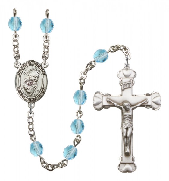 Women's Blessed Trinity Birthstone Rosary - Aqua
