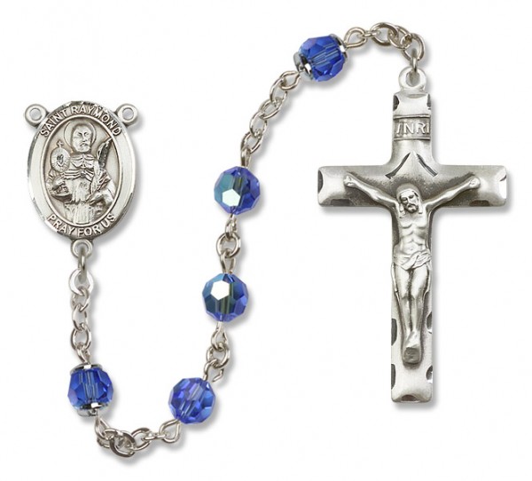 St. Raymond Nonnatus Sterling Silver Heirloom Rosary Squared Crucifix - Sapphire