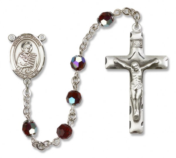 St. Christian Demosthenes Sterling Silver Heirloom Rosary Squared Crucifix - Garnet