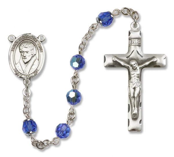 St. Peter Canisius Sterling Silver Heirloom Rosary Squared Crucifix - Sapphire