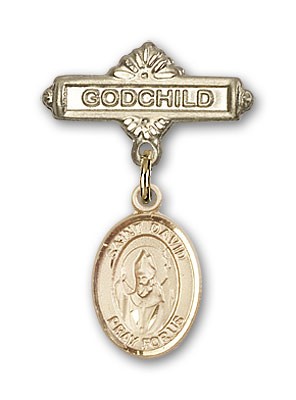 Pin Badge with St. David of Wales Charm and Godchild Badge Pin - Gold Tone
