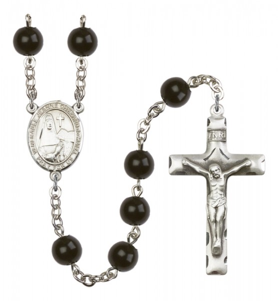 Men's St. Jeanne Chezard de Matel Silver Plated Rosary - Black