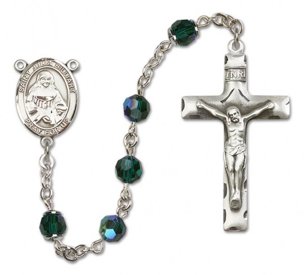 St. Julia Billiart Sterling Silver Heirloom Rosary Squared Crucifix - Emerald Green