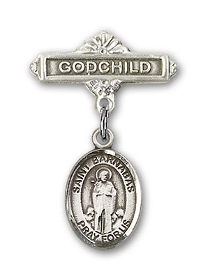 Pin Badge with St. Barnabas Charm and Godchild Badge Pin - Silver tone