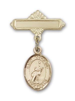 Pin Badge with St. Tarcisius Charm and Polished Engravable Badge Pin - Gold Tone
