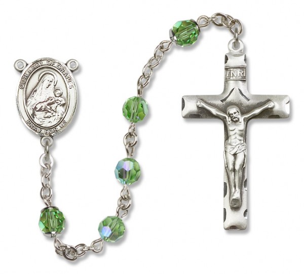 Our Lady of Grapes Sterling Silver Heirloom Rosary Squared Crucifix - Peridot