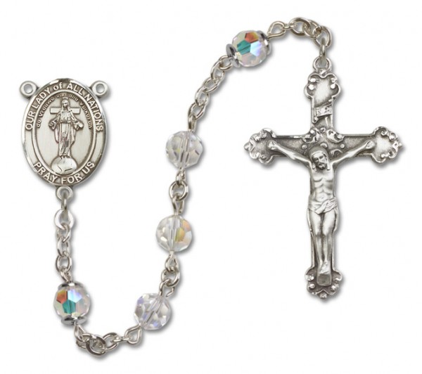 Our Lady of Nations Sterling Silver Heirloom Rosary Fancy Crucifix - Crystal