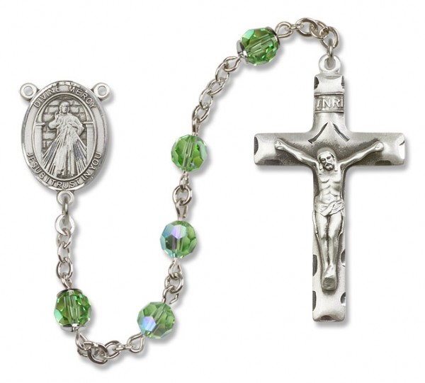 Divine Mercy Sterling Silver Heirloom Rosary Squared Crucifix - Peridot