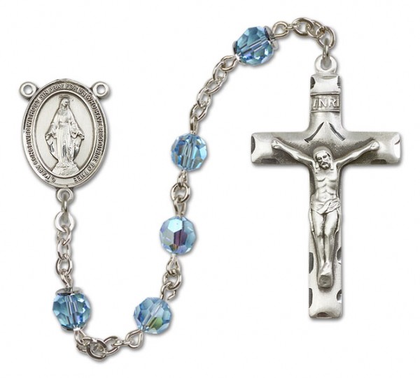 Miraculous Sterling Silver Heirloom Rosary Squared Crucifix - Aqua