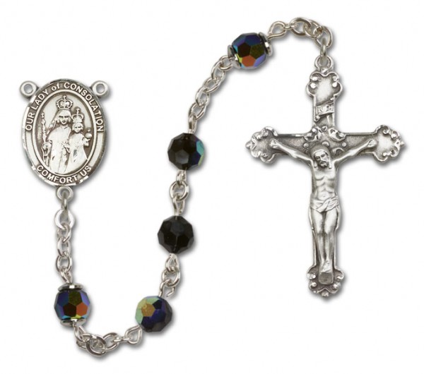 Our Lady of Consolation Rosary Our Lady of Mercy Sterling Silver Heirloom Rosary Fancy Crucifix - Black