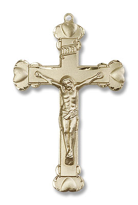 Men's Heart Tip Crucifix Pendant - 14K Solid Gold
