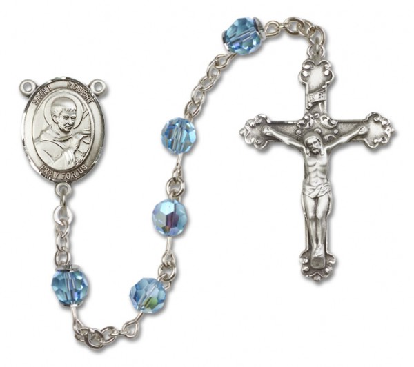 St. Robert Bellarmine Sterling Silver Heirloom Rosary Fancy Crucifix - Aqua