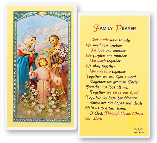 God Made Us A Family Laminated Prayer Card - 25 Cards Per Pack .80 per card