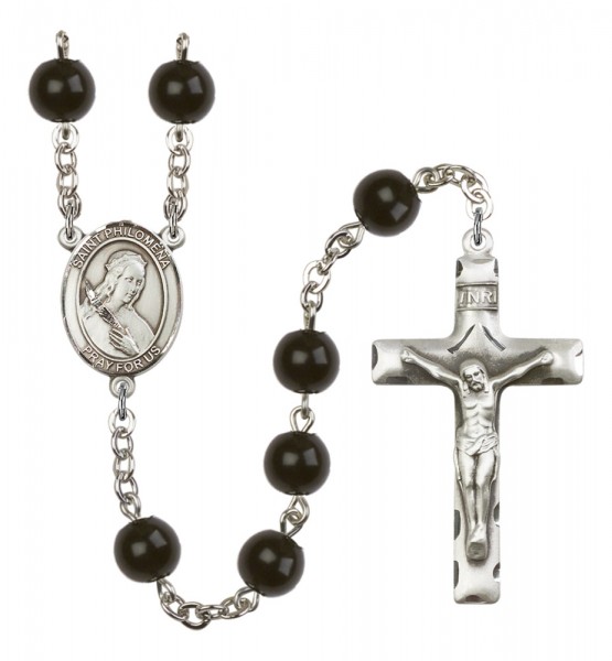 Men's St. Philomena Silver Plated Rosary - Black