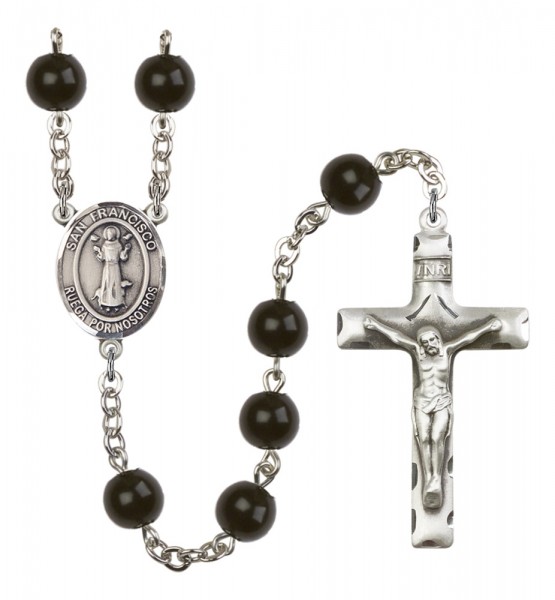 Men's San Francis Silver Plated Rosary - Black